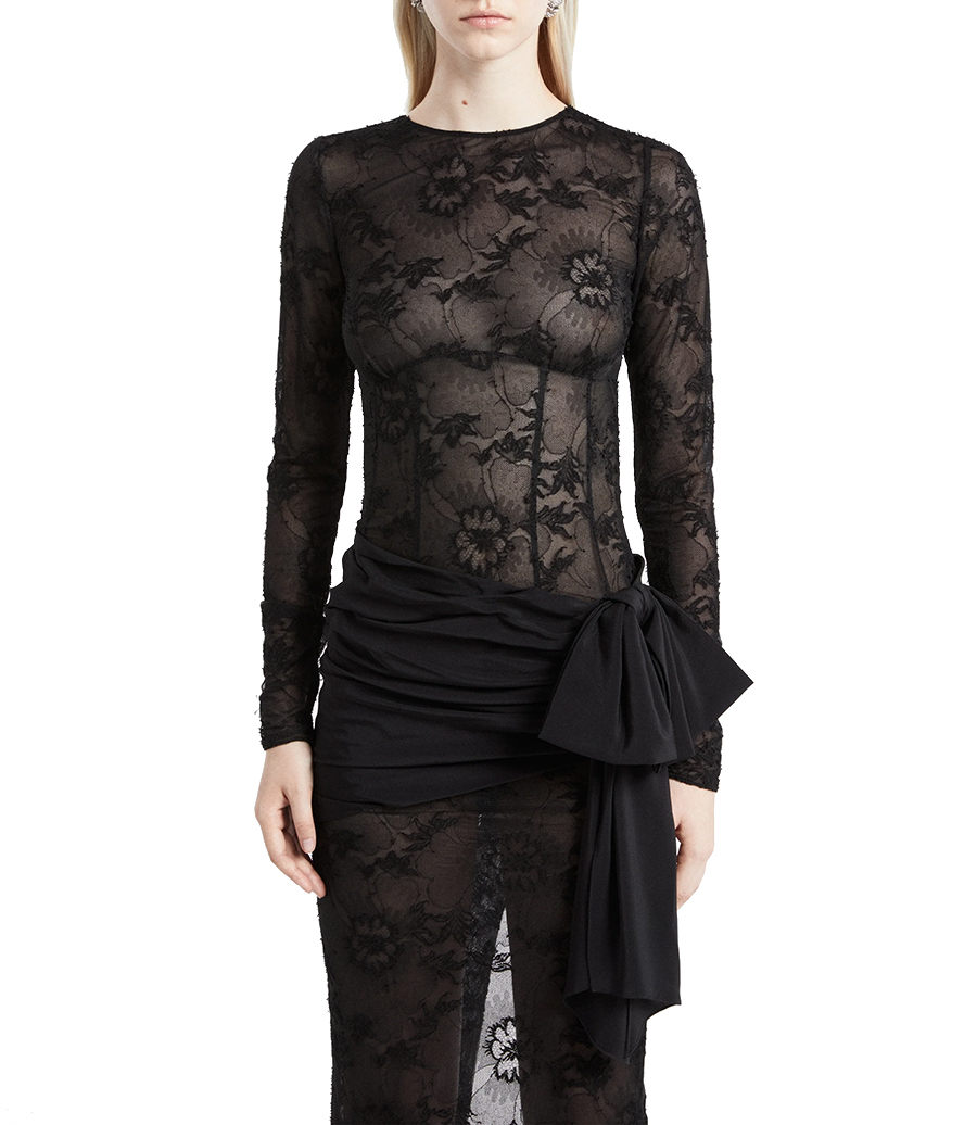 LACE BUSTIER DRESS WITH SILK CDC BOW