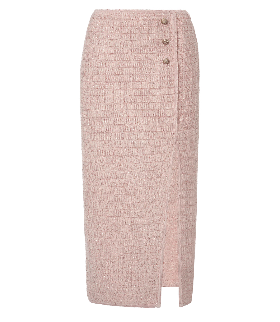 ALESSANDRA RICH - SEQUIN KNIT MIDI SKIRT WITH SIDE SPLIT