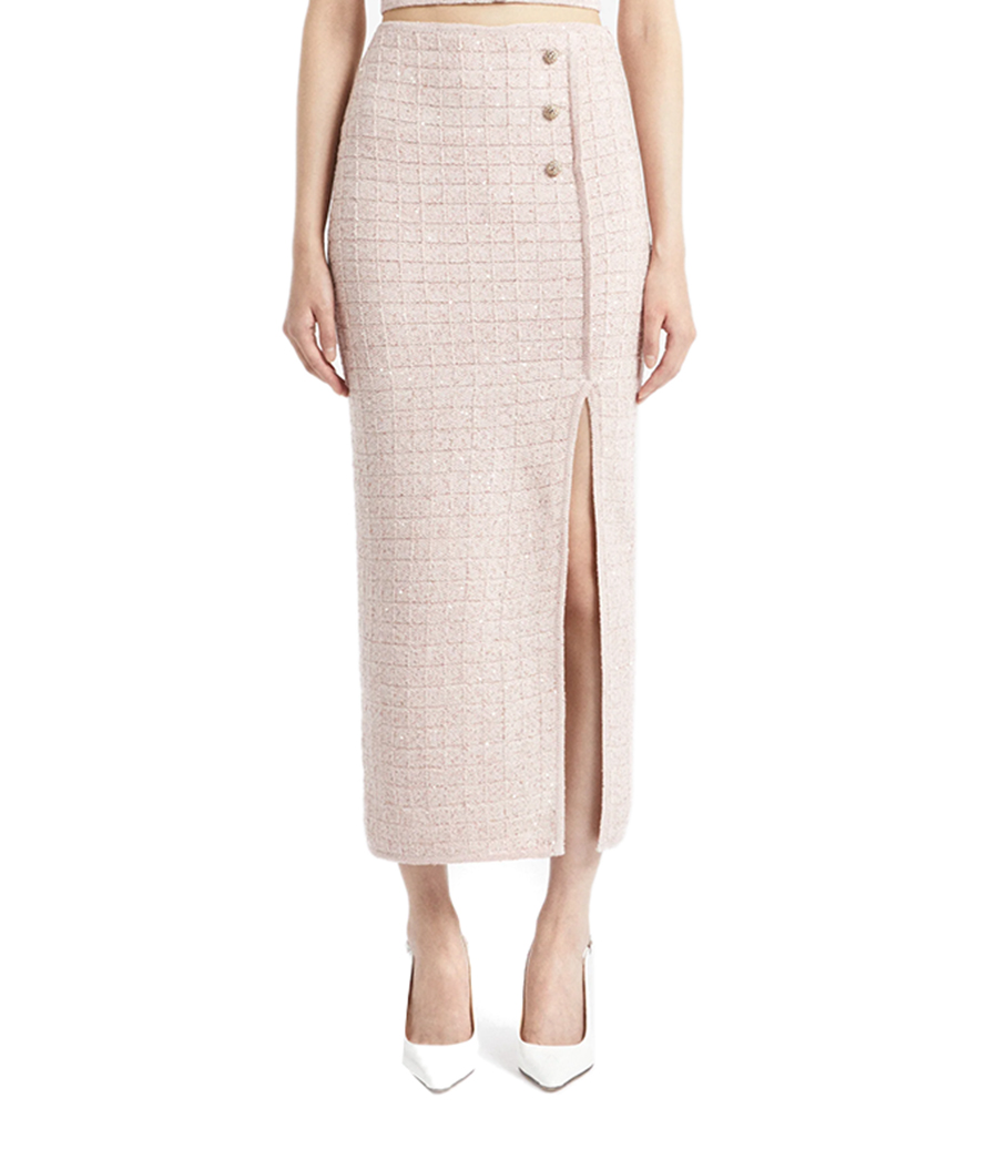 SEQUIN KNIT MIDI SKIRT WITH SIDE SPLIT