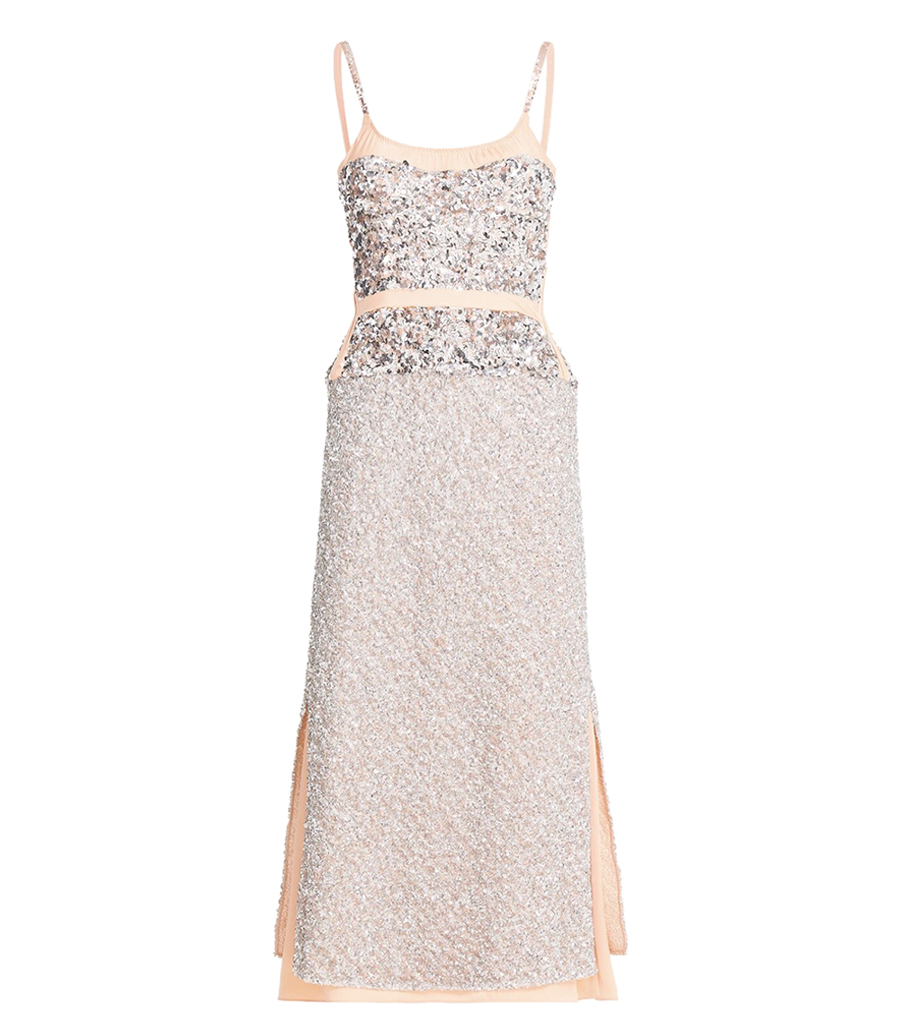RABANNE - CHIFFON DRESS WITH SILVER SEQUINS