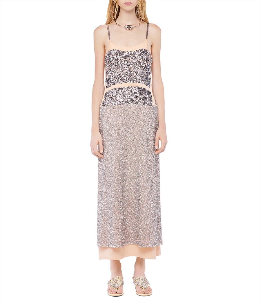 CHIFFON DRESS WITH SILVER SEQUINS