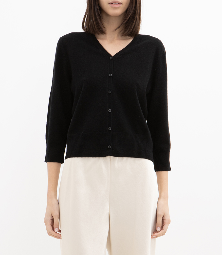 ELBOW SLEEVE V-NECK CARDIGAN