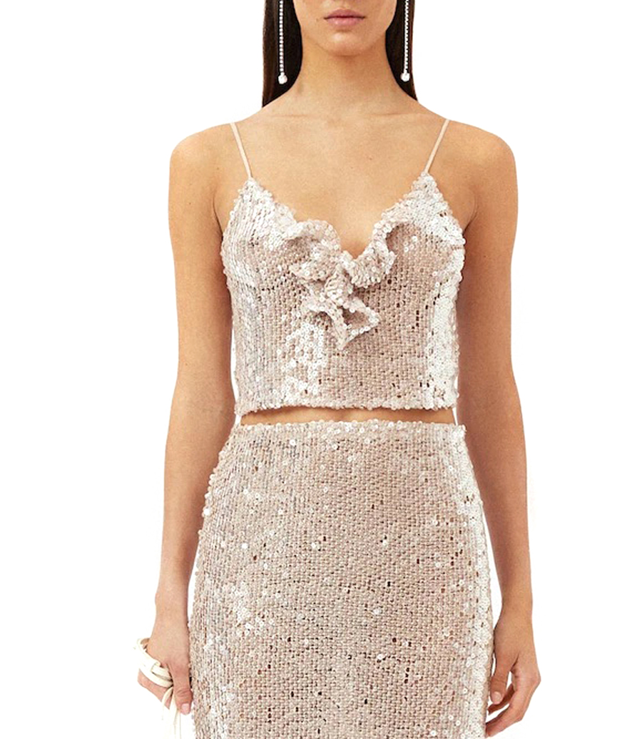 FLOWER DECOLTE SEQUIN TANK TOP
