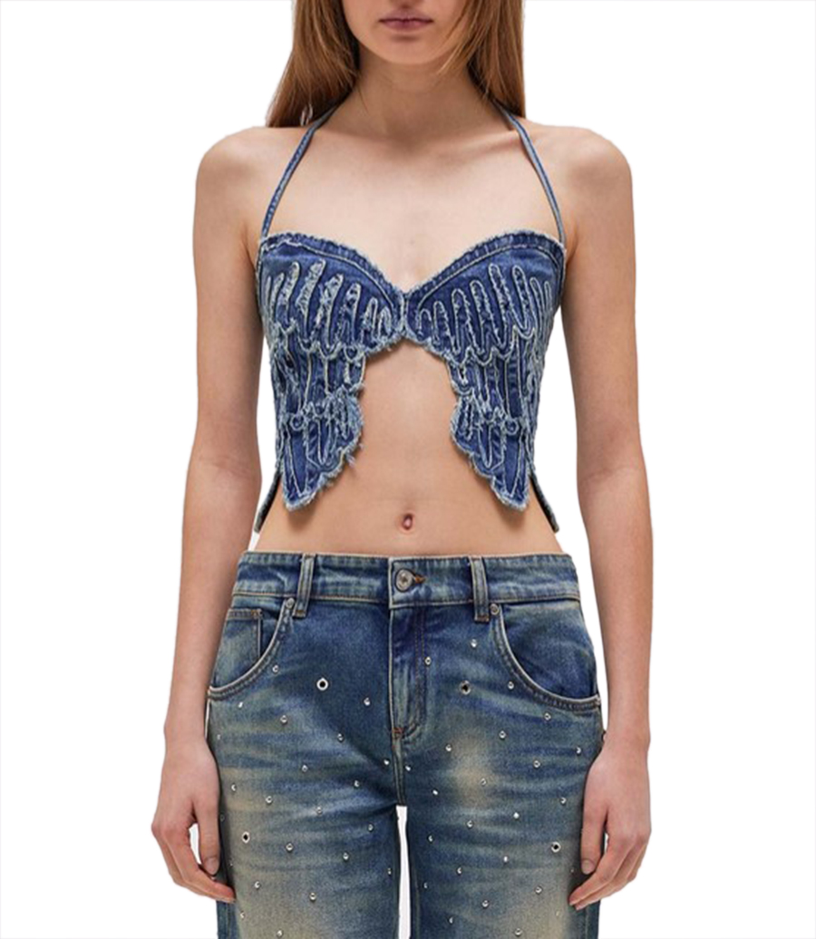 JEAN TOP WITH EMBROIDERY WINGS