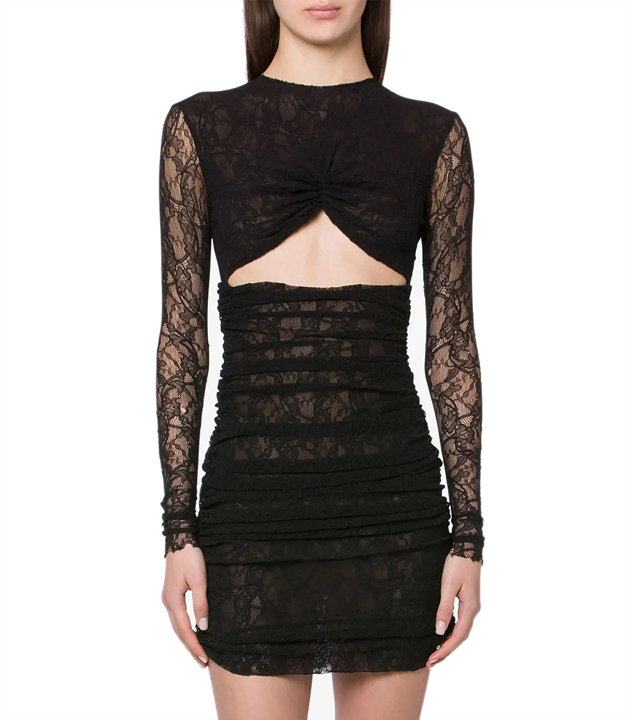 STRETCH LACE MINI DRESS WITH CUT-OUT