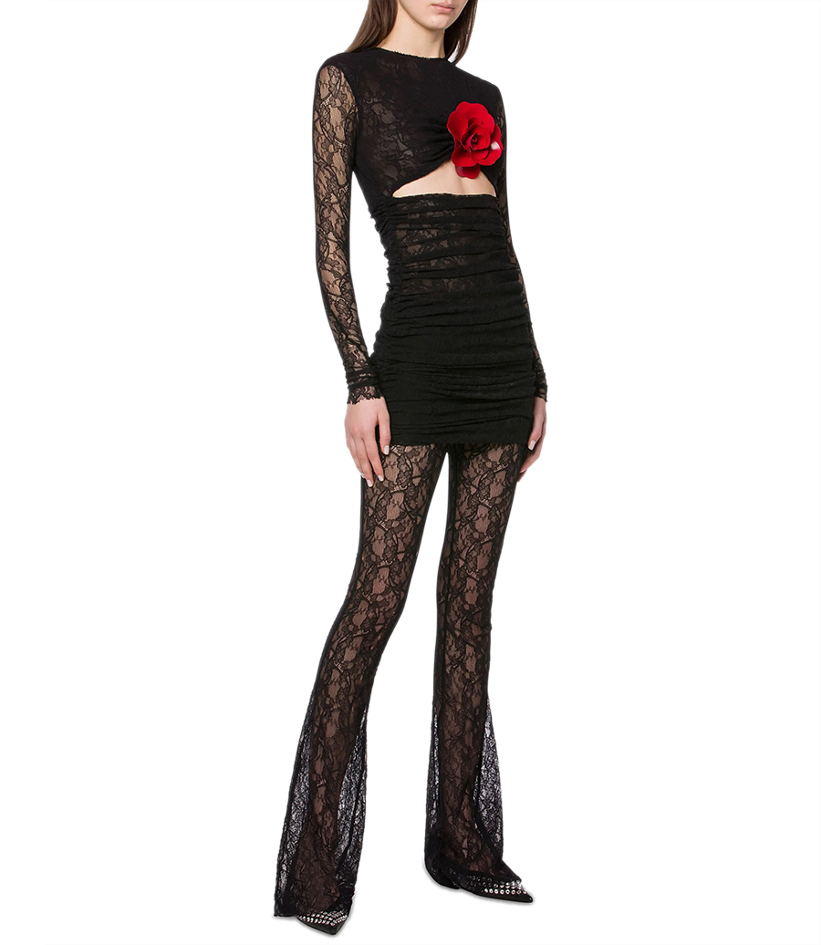 STRETCH LACE MINI DRESS WITH CUT-OUT