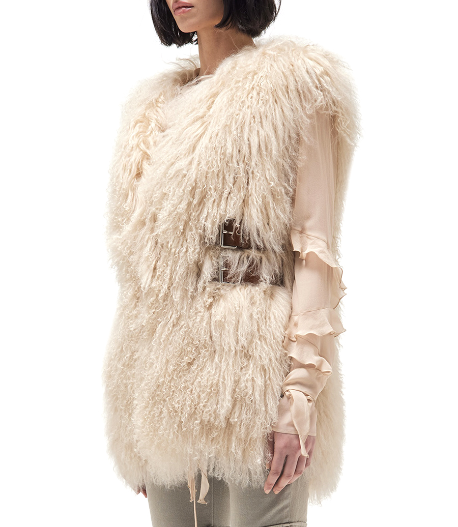 FUR VEST WITH BELTS AND BUCKLES