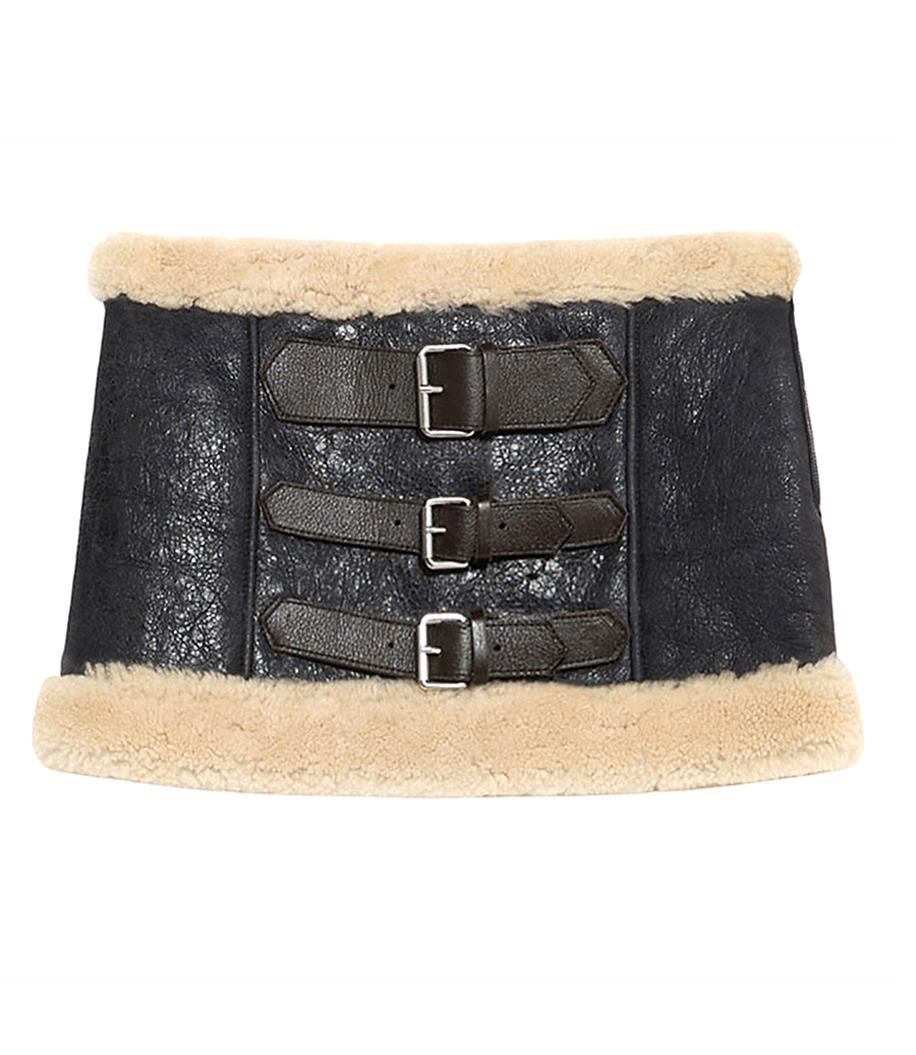 BLUMARINE - SHEARLING MINI SKIRT WITH DECOR BELTS