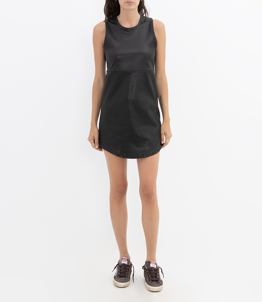 chinese dress ladies Mimi Faux Leather V Neck Tank Dress – Shoptiques main image 0