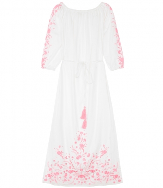 SALES - WHITE MAXI WITH PINK EMBR