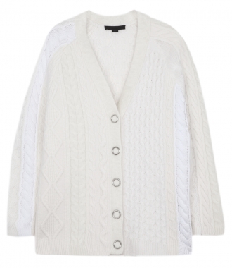 KNITWEAR - CABLE STRIPED CARDIGAN WITH SNAP CLOSURE