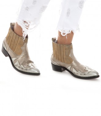 CLARA COWBOY METALLIC ANKLE BOOTS