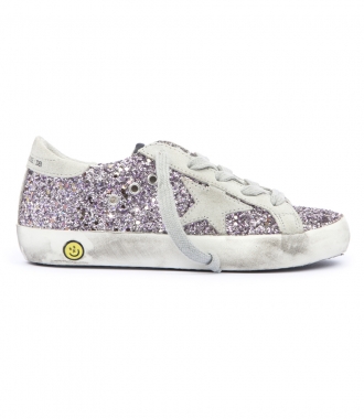 SHOES - SUPER STAR SNEAKERS IN LEATHER & GLITTER FABRIC