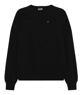 SALES - CASHMERE BLEND HOLE-EFFECT EMBROIDERY KNITTED PULLOVER