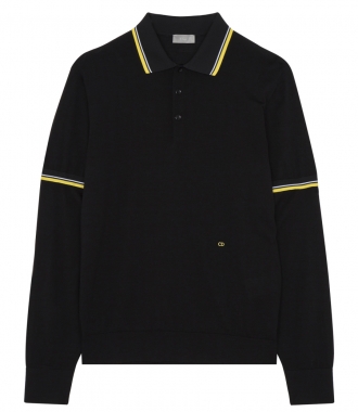 SALES - VIRGIN WOOL JERSEY POLO FTSTRIPED RIBBED DETAIL
