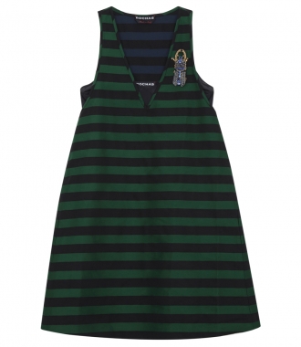 SALES - STRIPED MIDI DRESS WITH EMBELLISHED BROOCH