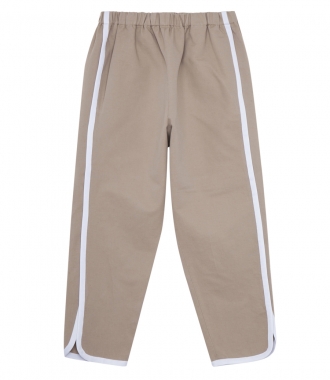 CLOTHES - BEIGE JOGGER-STYLE CROPPED PANTS WITH SIDE BANDS