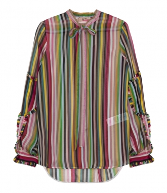CLOTHES - MULTICOLOUR STRIPED SHEER SILK SHIRT WITH ROUCHES