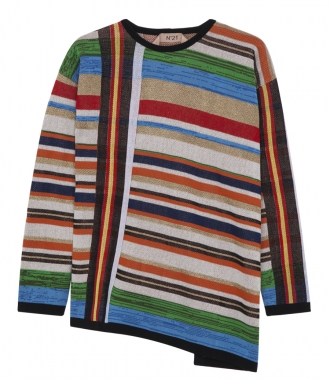 CLOTHES - MULTICOLOUR STRIPED ASYMMETRIC LONG SLEEVE SWEATER