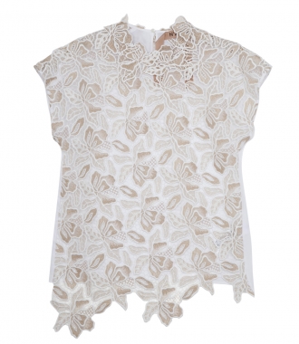 BLOUSES - WHITE SILK & ACETATE BLEND EMBROIDERED BLOUSE