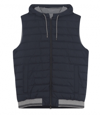 SALES - DOUBLE FACE HOODED VEST WITH CONTRASTING HEM