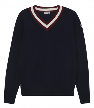 KNITWEAR - TRICOLOR CONTAST COLLAR KNITTED PULLOVER WITH RIBBED HEM