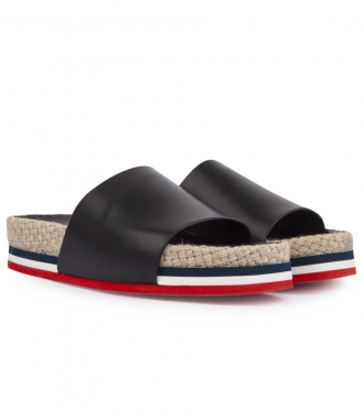 SHOES - CALF LEATHER EVELYN SLIDES WITH WOVEN SIDE PANEL
