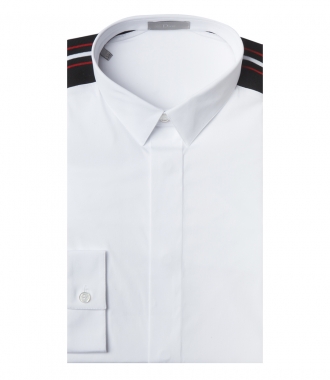 CLOTHES - STRIPED RIBBED DETAIL WHITE COTTON SHIRT