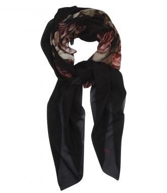 Gifts for Him - BLACK COTTON AND SILK PRINTED SCARF