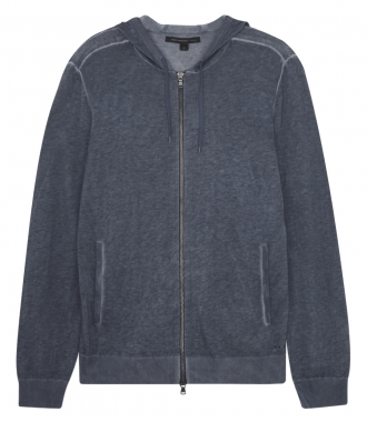 KNITWEAR - COTTON & LINEN BLEND LONG SLEEVE HOODIE WITH RIBBED HEM