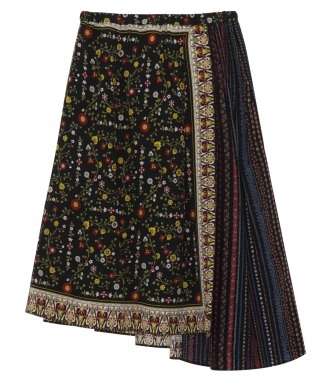 KNEE LENGTH - MULTICOLOURED SILK WRAP OVER SKIRT WITH DIFFERENT FLORAL PRINTS