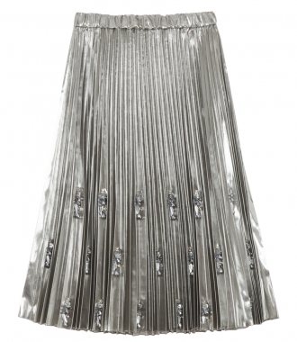No.21 - LAMINATED SILVER NYLON PLEATED SKIRT WITH SEQUINS