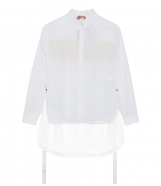 CLOTHES - WHITE COTTON SHIRT WITH MESH AND YELLOW PLUMAGE