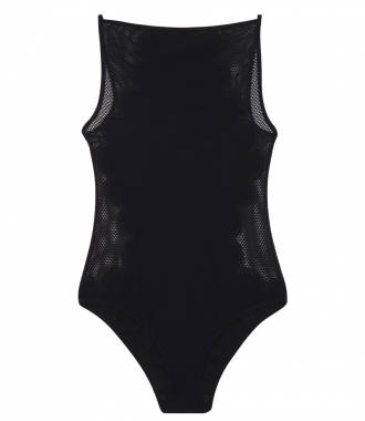 SALES - GOSSAMER APPLIQUED ONE PIECE WITH CONTRASTING MESH