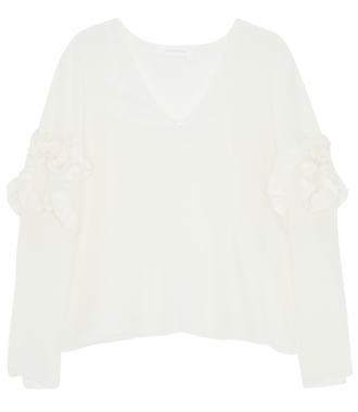 SALES - FRILL DETAILED V NECK BLOUSE IN SILK