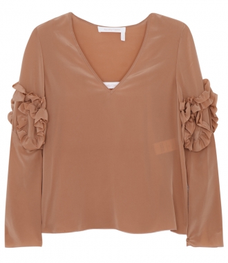 CLOTHES - FRILL DETAILED V NECK BLOUSE IN SILK
