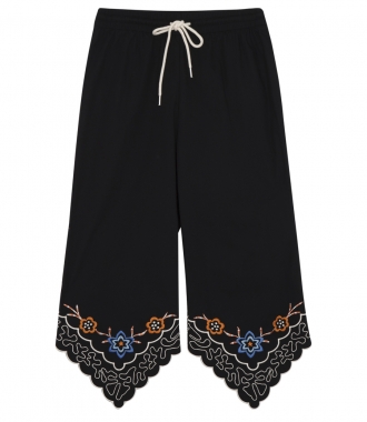 SALES - FLORAL EMBROIDERED CROPPED TROUSERS WITH ELASTICATED WAISTBAND