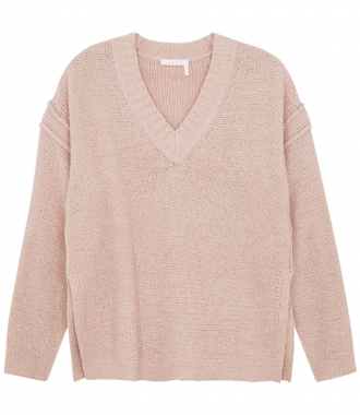SALES - V NECK KNITTED LOOSE JUMPER WITH RIBBED DETAILING