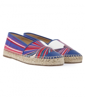 SHOES - PRINTED LEATHER ESPADRILLES WITH BLUE LEATHER TRIM