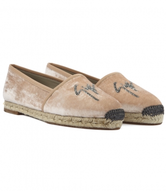 SHOES - RUTH SLIP ON ESPADRILLAS IN PINK VELVET WITH STUDDED LOGO