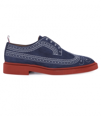 SHOES - SLIP ON BROGUES WITH EMBROIDERED DETAILING IN NUBUCK LEATHER