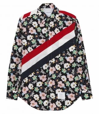 CLOTHES - FLORAL PRINTED STAIGHT HEM SHIRT FT DIAGONAL STRIPE