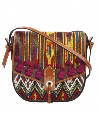 BAGS - CALF LEATHER & ETHNIC EMBROIDERED SATCHEL