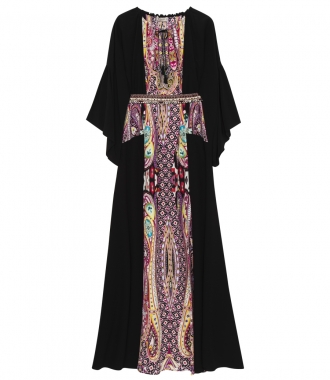 CARDIGANS - PANELED MAXI DRESS WITH EMBELLISHED BELT IN CREPE DE CHINE