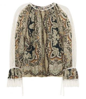 CLOTHES - PRINTED BLOUSE WITH LACE INSERTS IN COTTON SILK BLEND