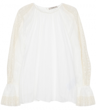 BLOUSES - CREW NECK BLOUSE WITH LACE INSERTS FT BALLOON SLEEVES