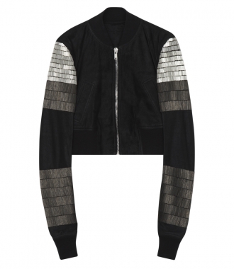 SALES - GLITTER CROPPED LEATHER BOMBER FT ASYMMETRIC STYLE