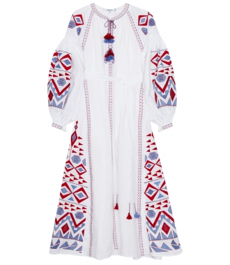 CLOTHES - KILIM EMBROIDERED MAXI DRESS WITH OPEN NECKLINE & TASSELS
