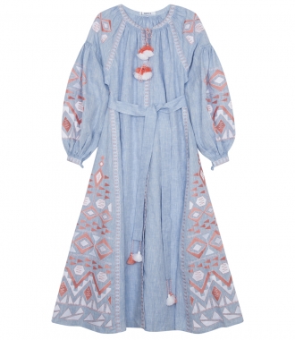CLOTHES - KILIM STONE WASHED EMBROIDERED MAXI DRESS FT BALLON SLEEVES