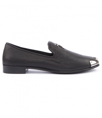 SLIP-ON LOAFERS - SLIP-ON LOAFERS IN TEXTURED LEATHER FT METALLIC TOE CAP